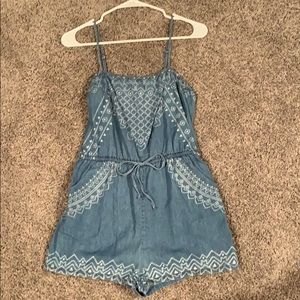 denim romper with white designs